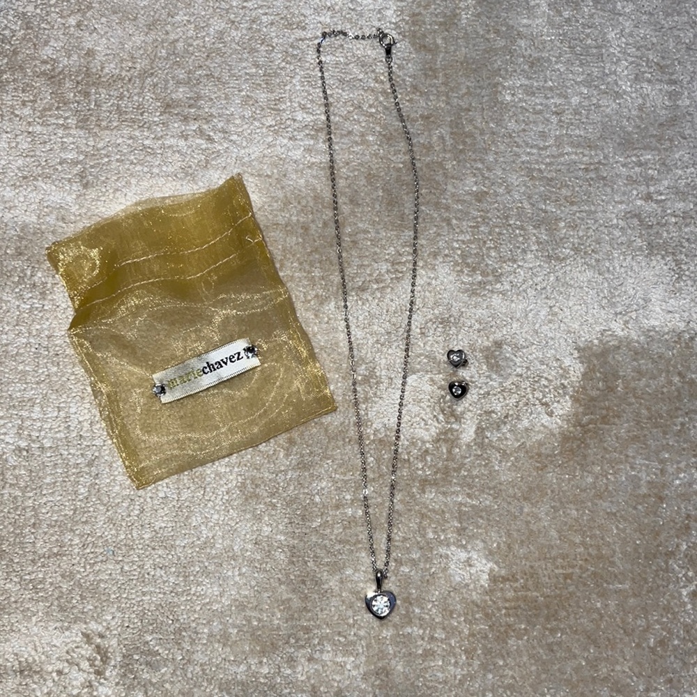 Marie Chavez silver heart necklace and heart stud earrings - matching set